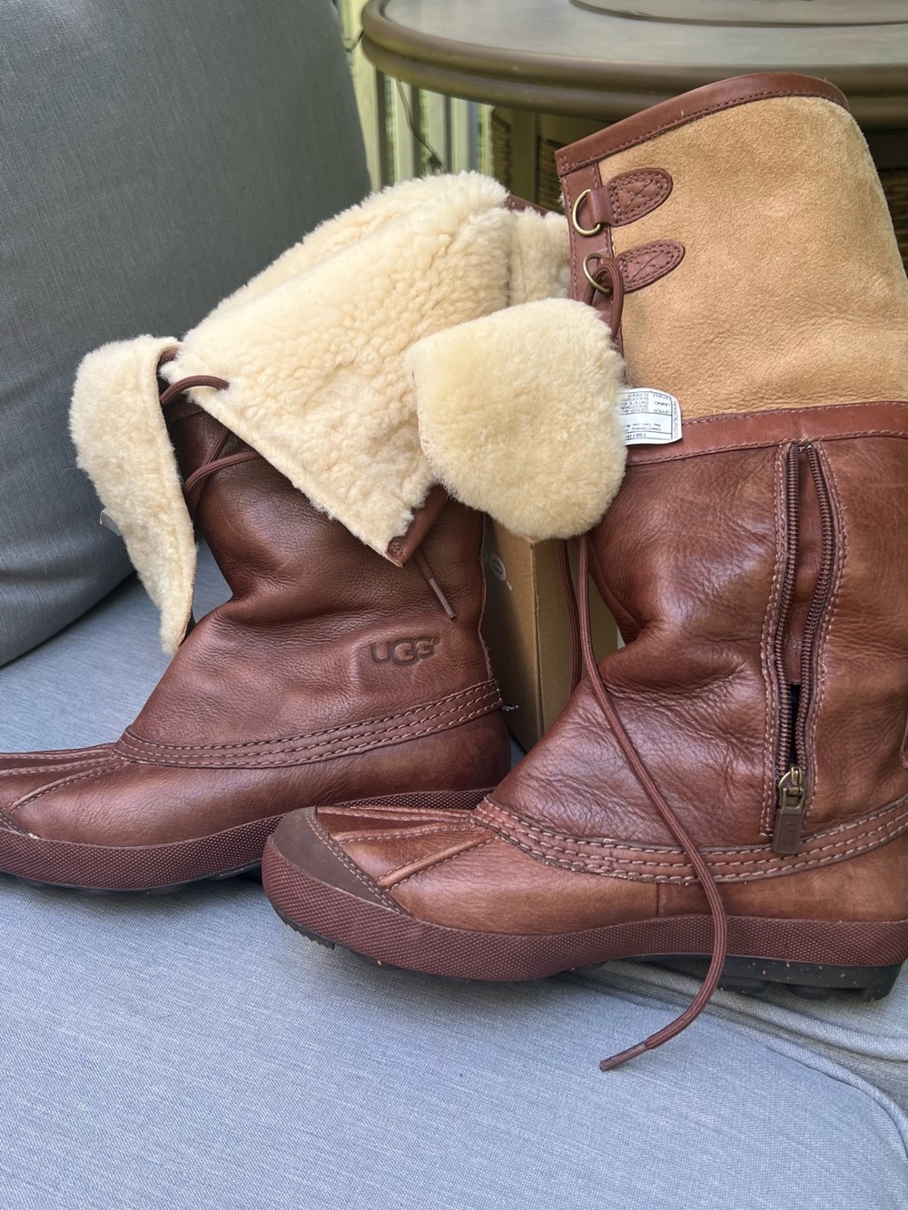 UGG Women's Brown Leather & Suede Shearling Rain Boots